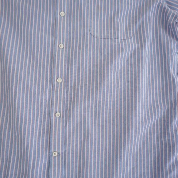 Stafford Blue White Pinstripe Wrinkle-Free Oxford Regular Fit Button Dress Shirt - Picture 6 of 10